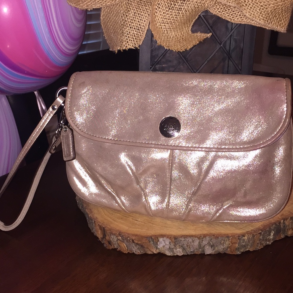 COACH45263 Leather Flap Pleated Large WristletGold